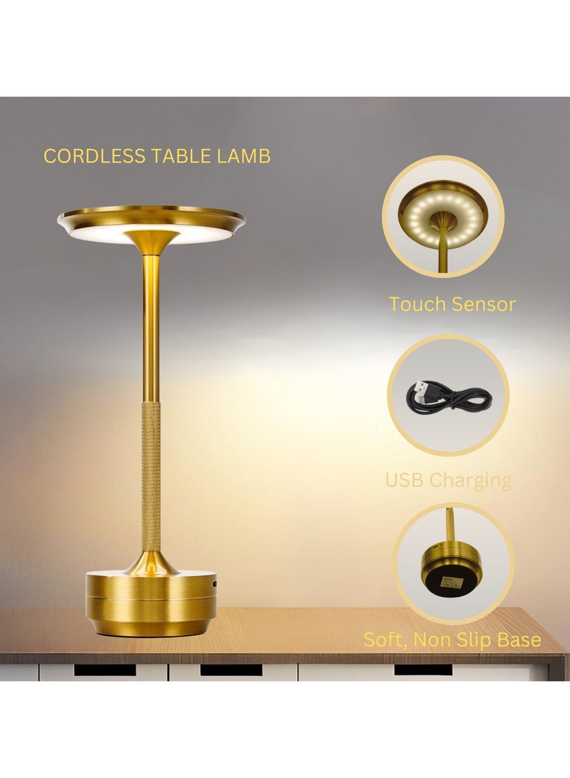 Levin Germany Cordless LED Table Lamp 5W – Gold Shade, USB Rechargeable, Dimmable, 3 Color Modes, 360° Lighting, 1-Year Warranty - Image 3
